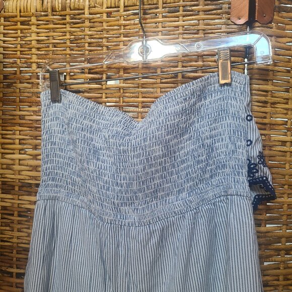 Japna Blue White Stripe Sleeveless One-Jumpsuit Size Large Embroidered - Picture 8 of 8